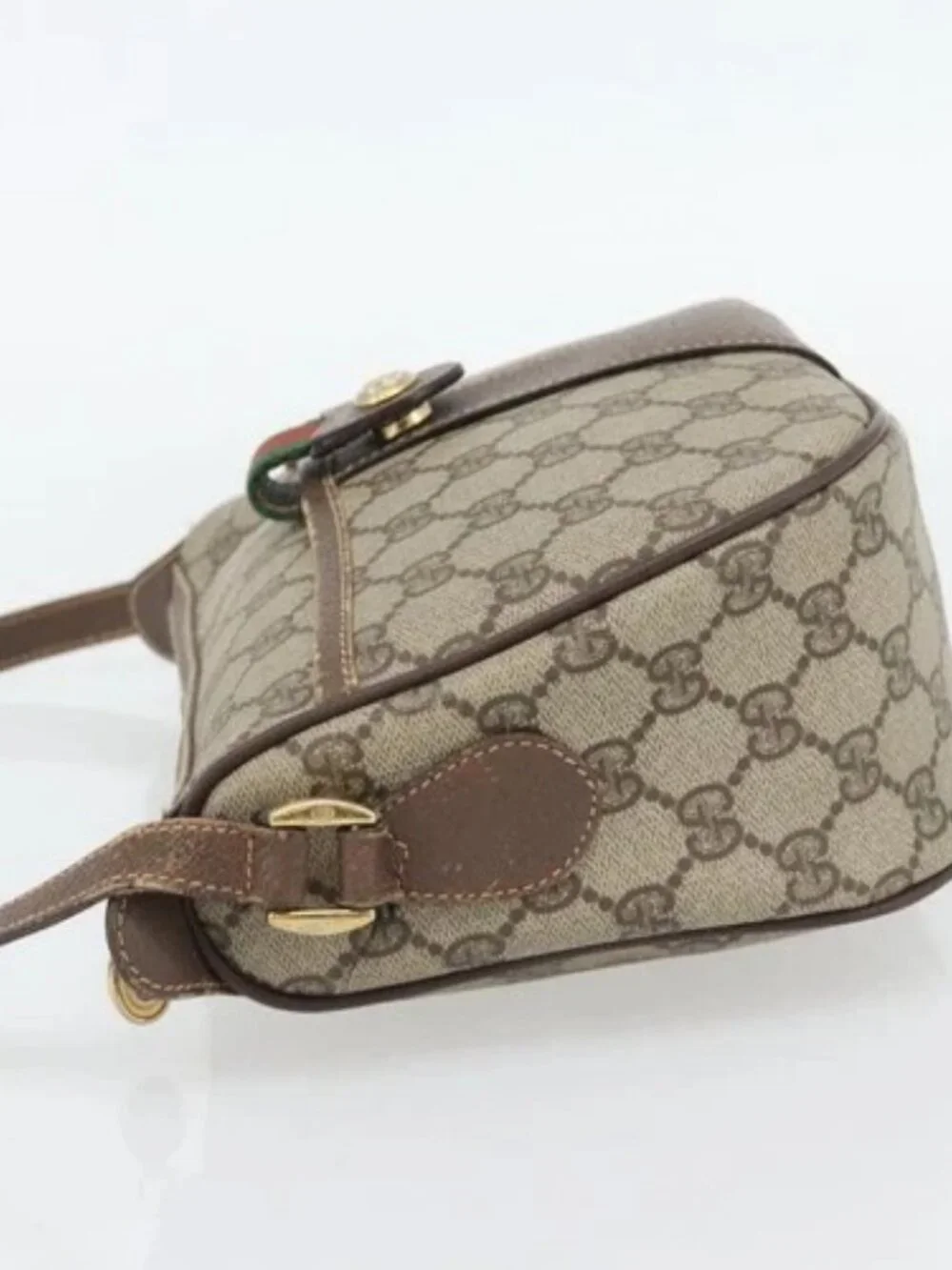 GUCCI GG Supreme Web Sherry Line Bag PVC Beige Gold 89 02 032 Auth 181166